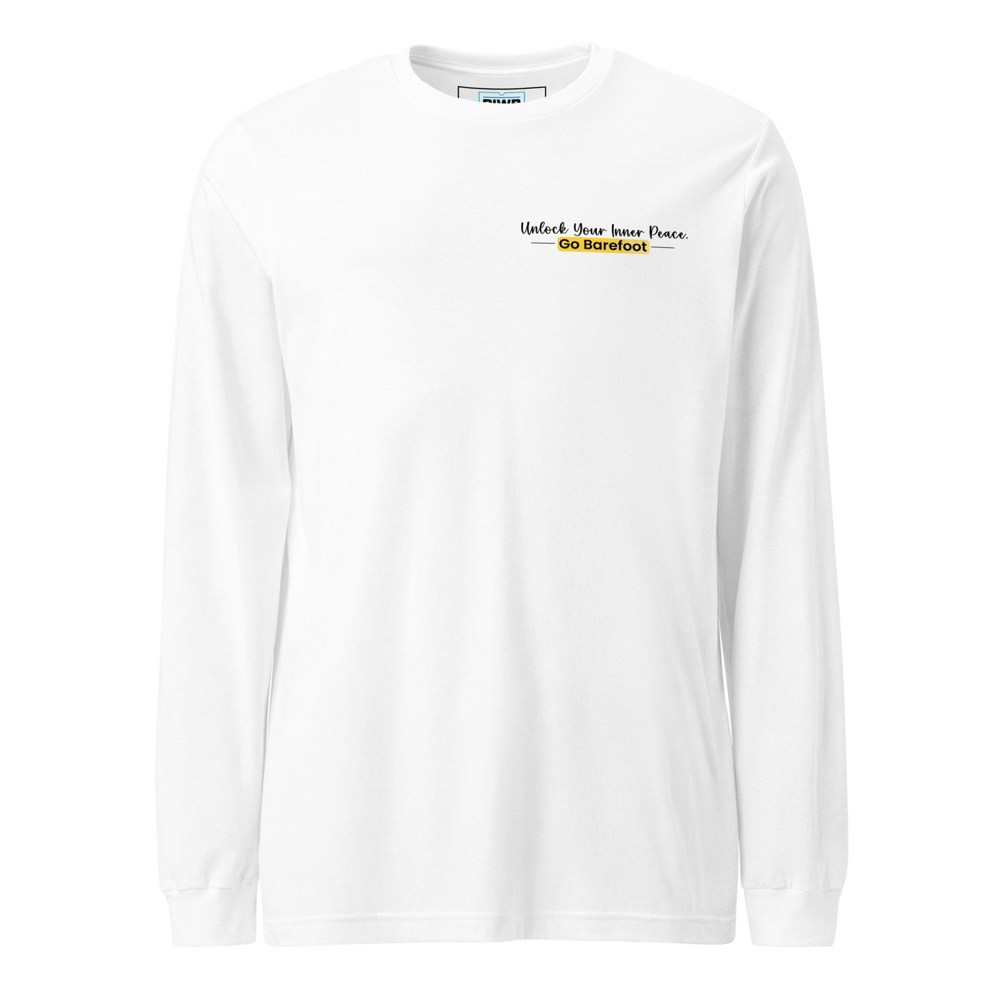 The slogans reads, “Unlock Your Inner Peace, Go Bearfoot” ; The text "Go Barefoot" is centered inside a bright yellow rounded rectangle, using an all-caps bold font for "Go" and title case for "Barefoot," creating a striking, modern look with no additional illustrations.