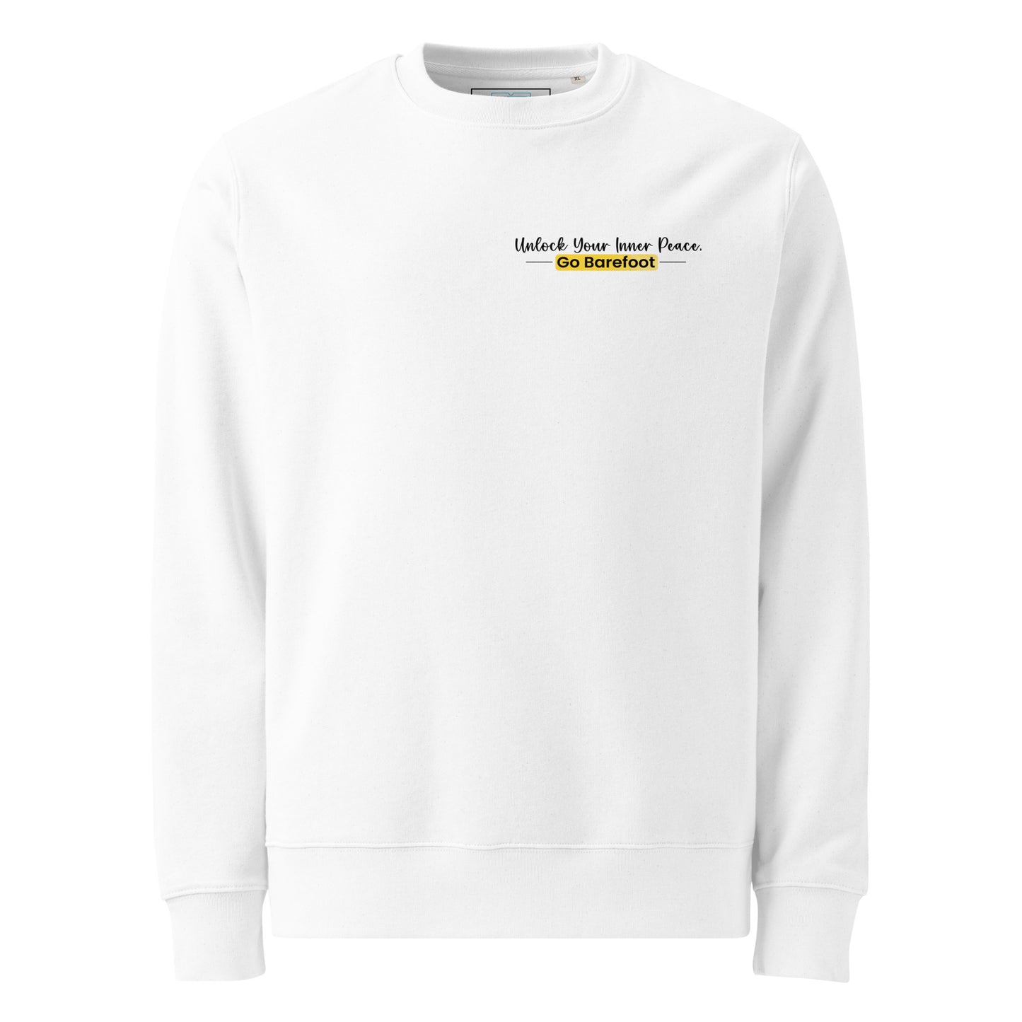 The slogans reads, “Unlock Your Inner Peace, Go Bearfoot” & The text "Go Barefoot" is centered inside a bright yellow rounded rectangle, using an all-caps bold font for "Go" and title case for "Barefoot," creating a striking, modern look with no additional illustrations.