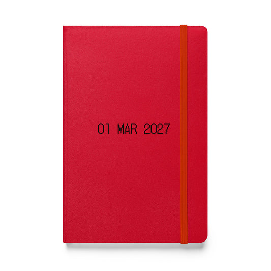 Hardcover journal with black dot matrix font reading “01 MAR 2027” on the cover. A symbol of renewal, encouraging fresh ideas to blossom.