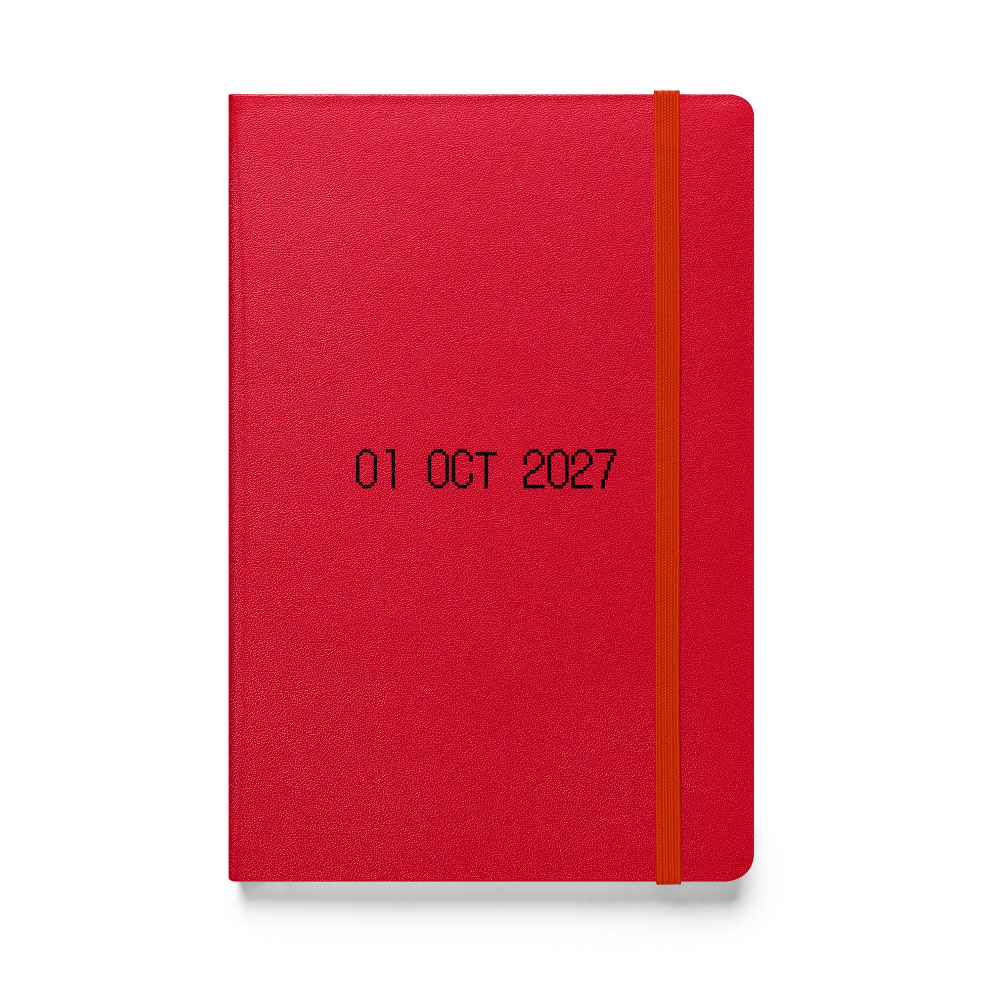 Hardcover journal with black dot matrix font reading “01 OCT 2027” on the cover. A subtle reminder to embrace mystery, creativity, and wonder.