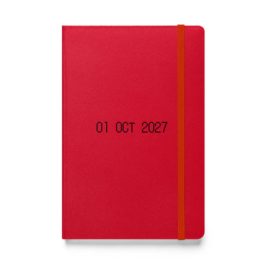 Hardcover journal with black dot matrix font reading “01 OCT 2027” on the cover. A subtle reminder to embrace mystery, creativity, and wonder.