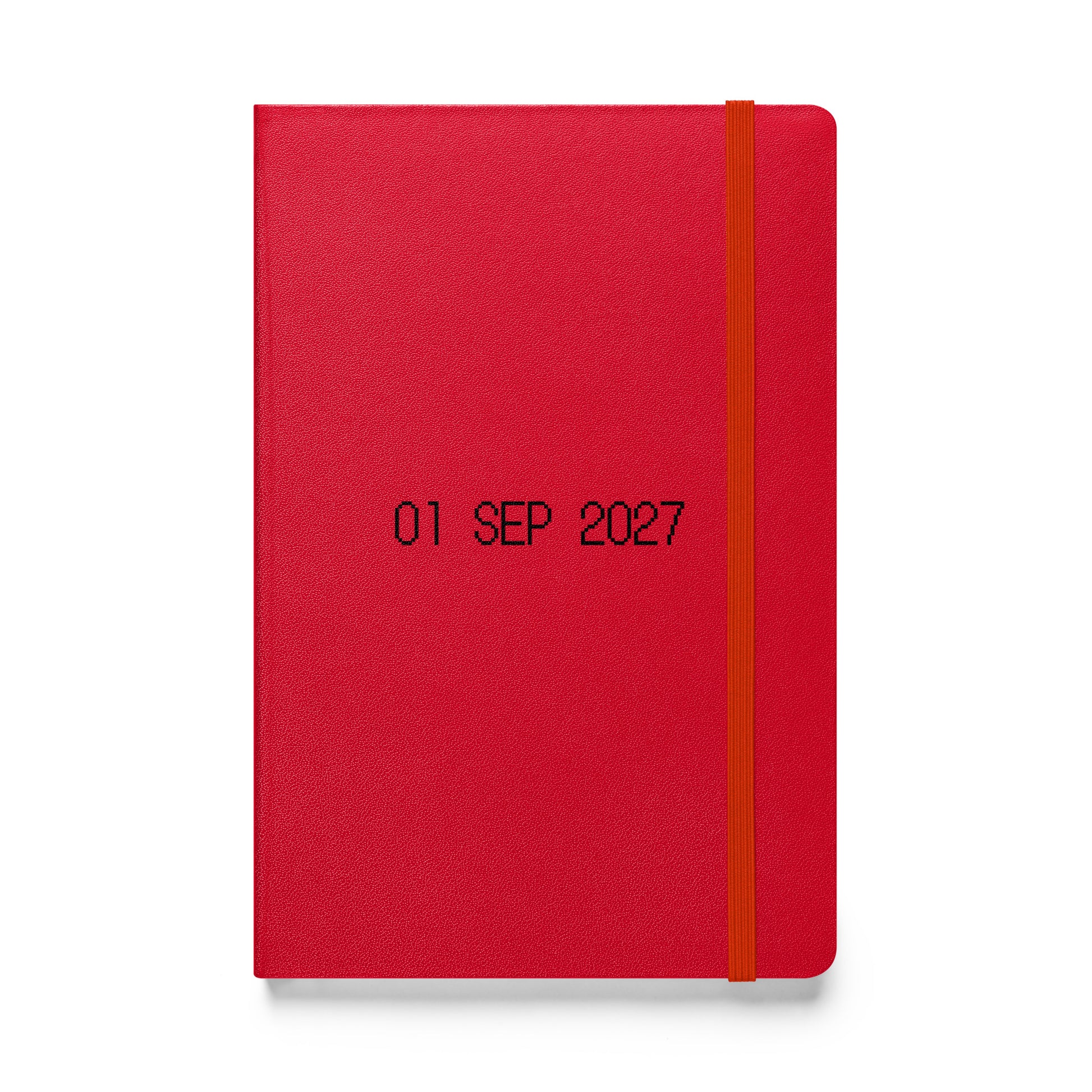 Hardcover journal with black dot matrix font reading “01 SEP 2027” on the cover. A cue to reset rhythms, sharpen focus, and welcome change.