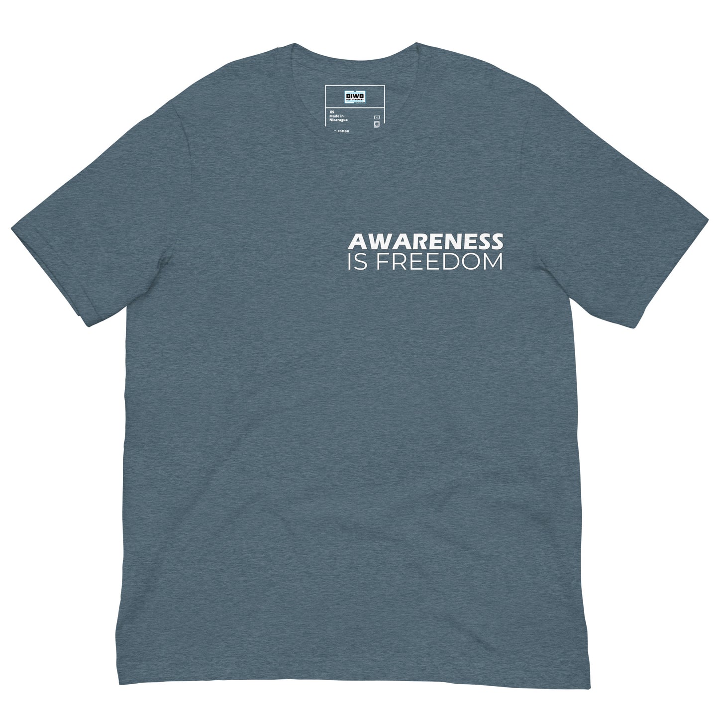 Bold, minimalist typography featuring the phrase 'AWARENESS IS FREEDOM'. The word 'AWARENESS' is in uppercase bold font, while 'IS FREEDOM' is in a thinner, modern uppercase style, emphasizing clarity, consciousness, and liberation.