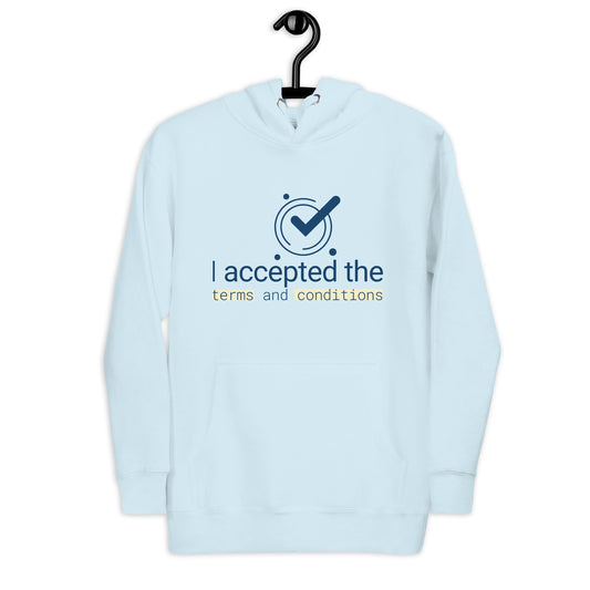 A minimal checkmark enclosed in a circle, echoing a calm, steady pulse. Around it, four evenly spaced dots radiate quiet focus. Below, soft navy text reads “I accepted the,” followed by “terms” and “conditions” highlighted in pale cream — a subtle spotlight. The typewriter font nods to tactile precision, the kind that matters when sight can’t lead. This isn’t about compliance — it’s about autonomy. Quiet tech, peaceful power, made visible.
