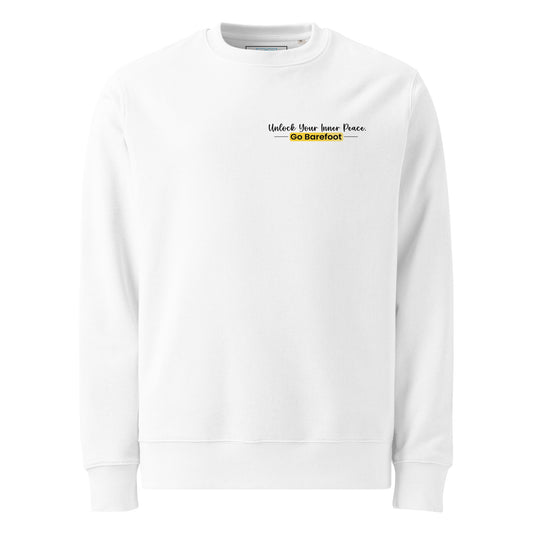 The slogans reads, “Unlock Your Inner Peace, Go Bearfoot” &amp; The text "Go Barefoot" is centered inside a bright yellow rounded rectangle, using an all-caps bold font for "Go" and title case for "Barefoot," creating a striking, modern look with no additional illustrations.