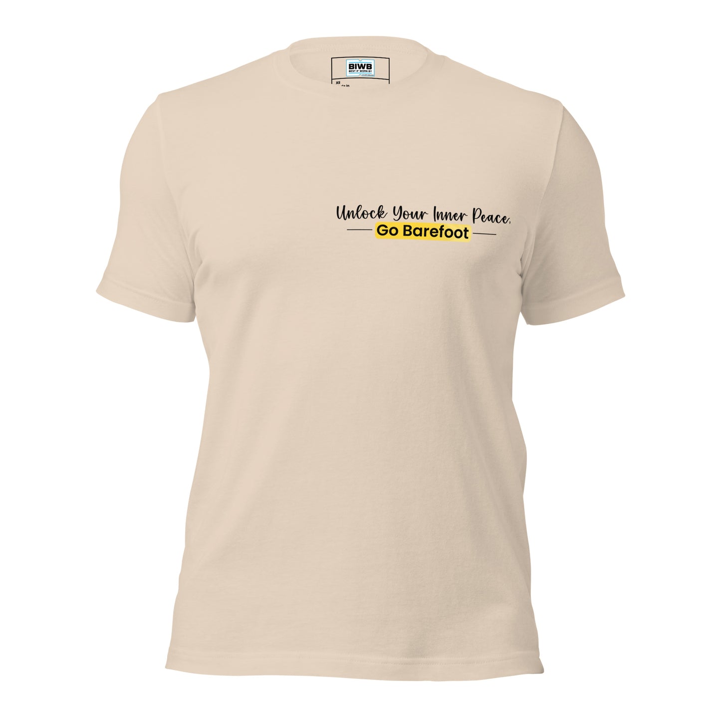 The slogans reads, “Unlock Your Inner Peace, Go Bearfoot” &amp; The text "Go Barefoot" is centered inside a bright yellow rounded rectangle, using an all-caps bold font for "Go" and title case for "Barefoot," creating a striking, modern look with no additional illustrations.