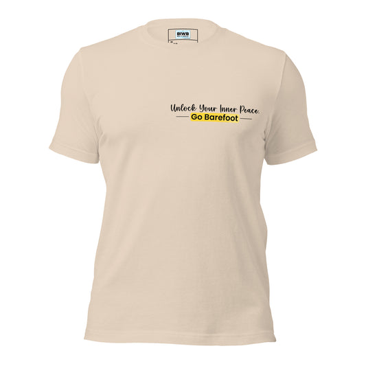 The slogans reads, “Unlock Your Inner Peace, Go Bearfoot” &amp; The text "Go Barefoot" is centered inside a bright yellow rounded rectangle, using an all-caps bold font for "Go" and title case for "Barefoot," creating a striking, modern look with no additional illustrations.
