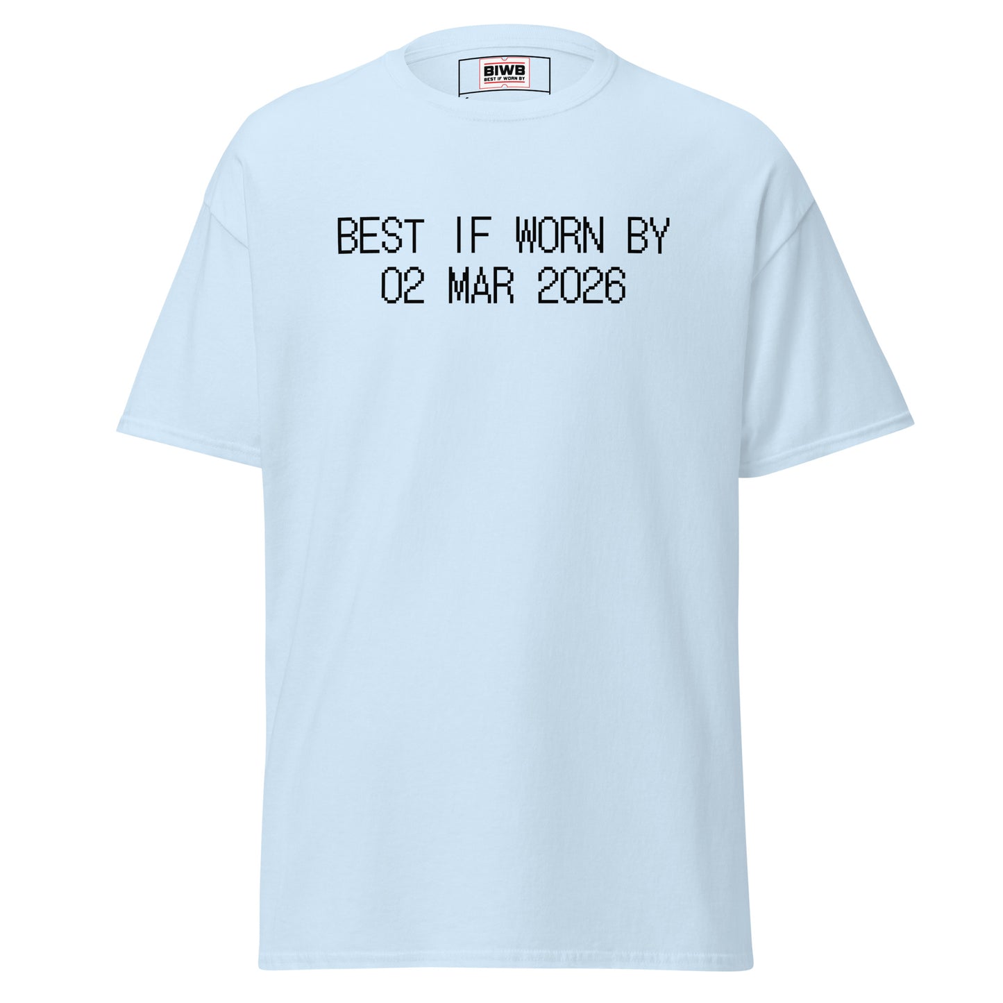 “BEST IF WORN BY 02 MAR 2026” printed in black dot matrix font mirrors packaging codes—marking how early March blends winter’s chill with hope.