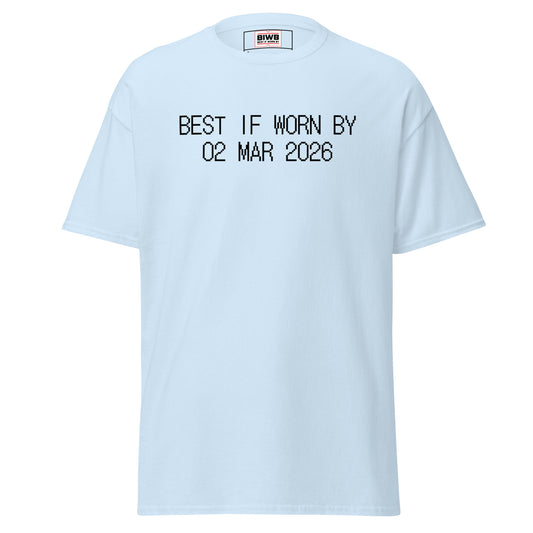 “BEST IF WORN BY 02 MAR 2026” printed in black dot matrix font mirrors packaging codes—marking how early March blends winter’s chill with hope.