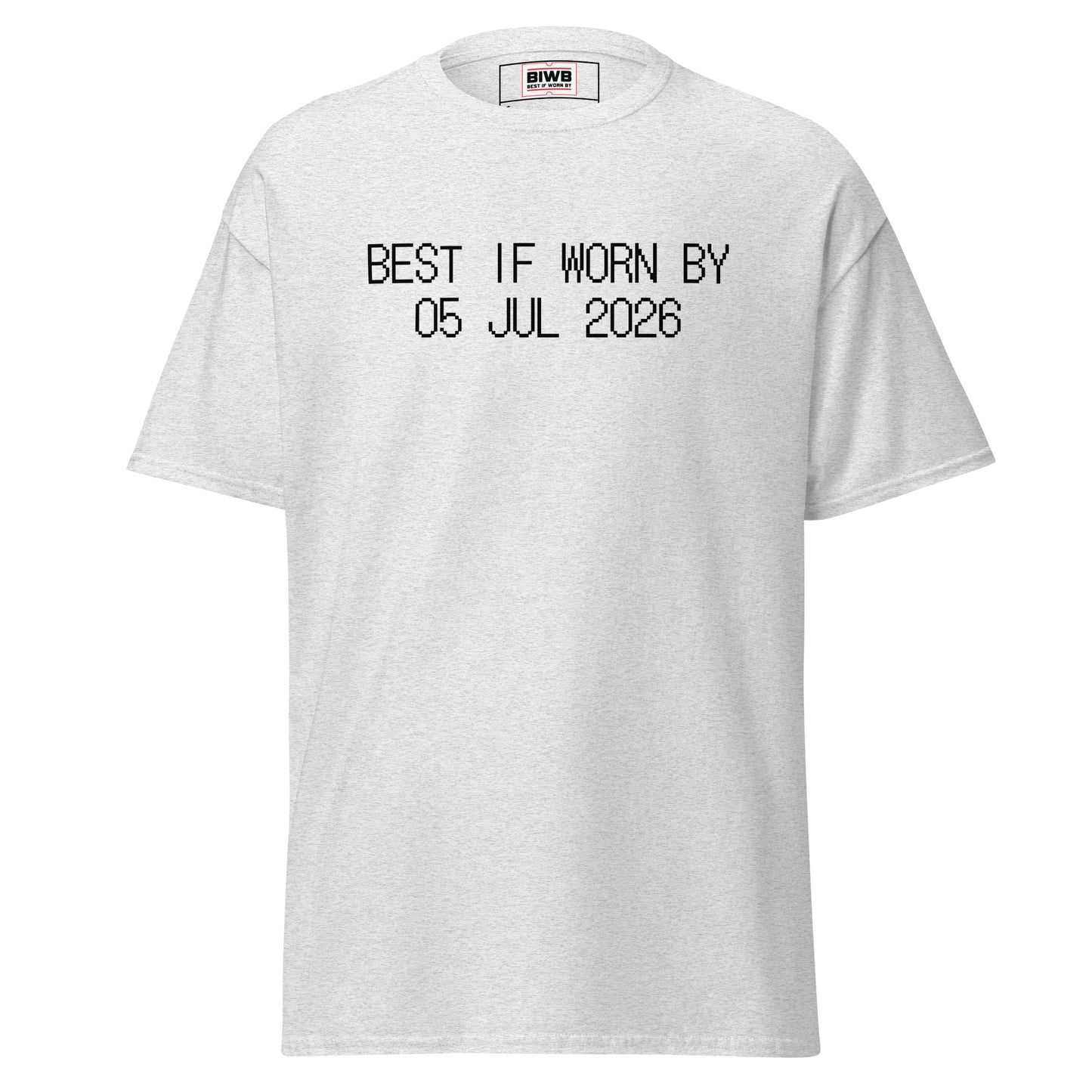“BEST IF WORN BY 05 JUL 2026” printed in black dot matrix font—Sunday stamped fleeting, even freedom has its echoes.