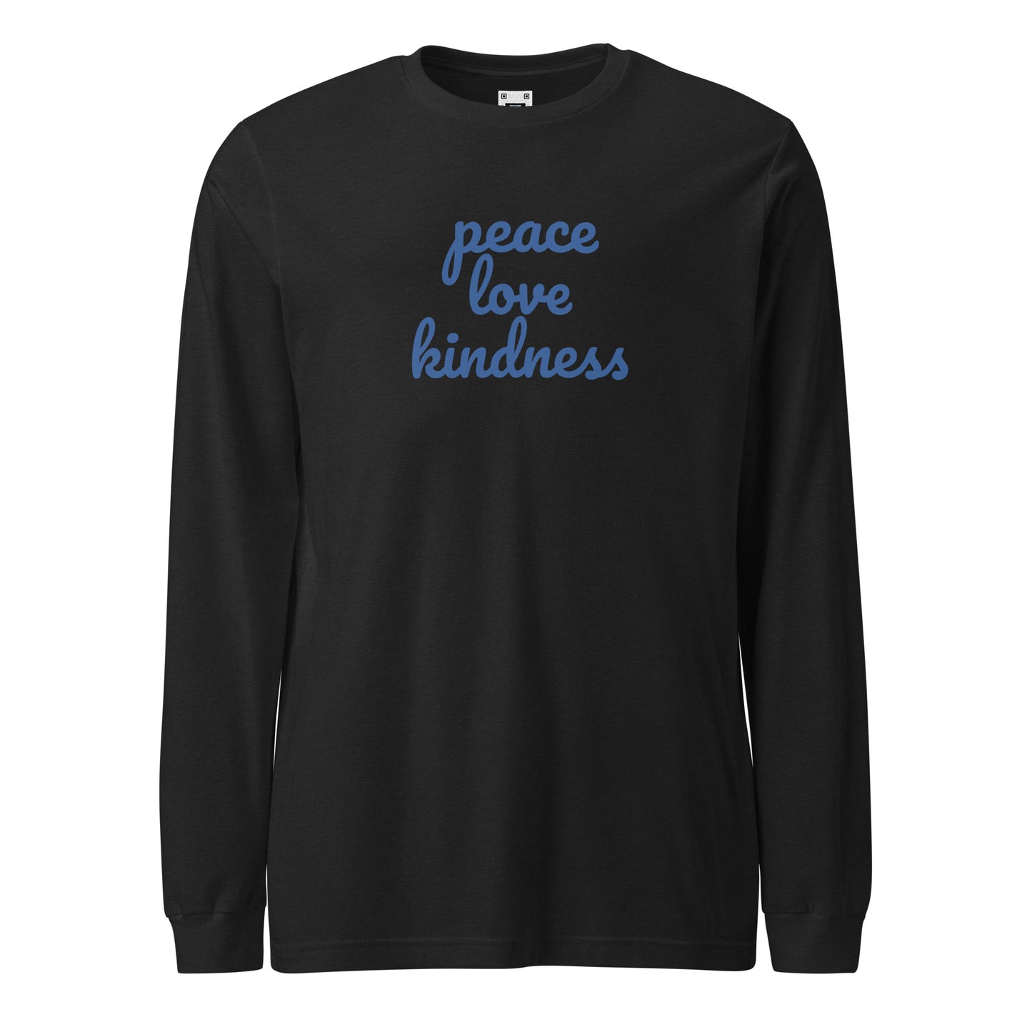  Clean, cursive-style typography featuring the phrase 'Peace Love Kindness' in dark blue. The words are smoothly connected in a flowing, handwritten manner, emphasizing harmony, compassion, and simplicity.
